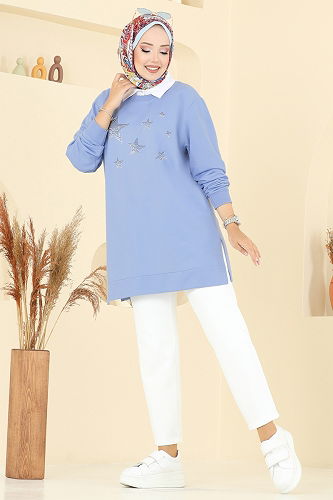 moda selvim بلوز أزرق 102OZN1046 - Thumbnail