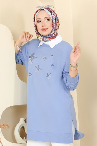 moda selvim بلوز أزرق 102OZN1046 - Thumbnail