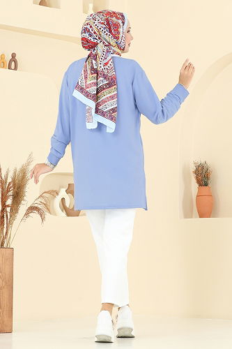 moda selvim بلوز أزرق 102OZN1046 - Thumbnail