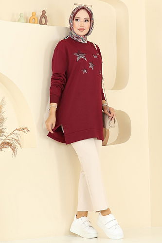 moda selvim Tunic 102OZN1046 Burgundy - Thumbnail