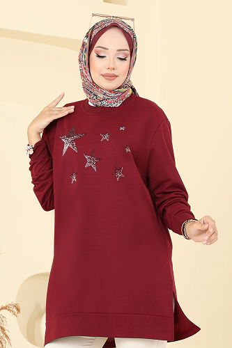 moda selvim Tunic 102OZN1046 Burgundy - Thumbnail