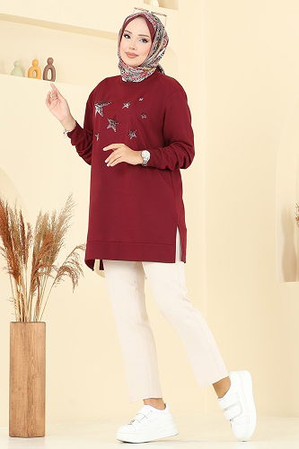 moda selvim بلوز خمري 102OZN1046 - Thumbnail