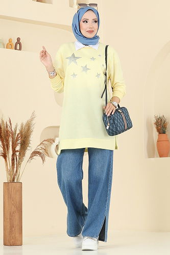 moda selvim Tunic 102OZN1046 Yellow - Thumbnail