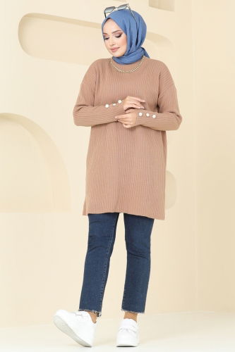 moda selvim Tunic 1032KLN570 Latte - Thumbnail