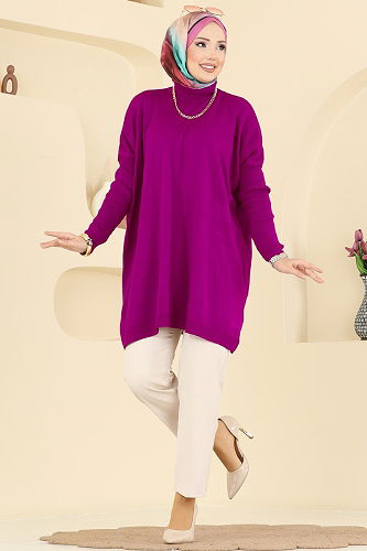 moda selvim Tunic 1047KLN570 Fuchsia - Thumbnail
