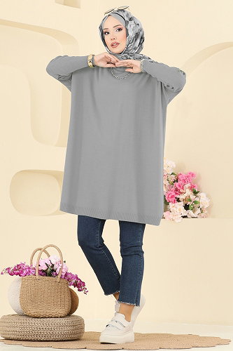 moda selvim بلوز رمادي 1047KLN570 - Thumbnail