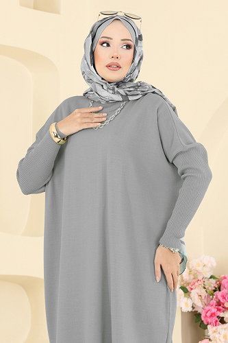 moda selvim بلوز رمادي 1047KLN570 - Thumbnail