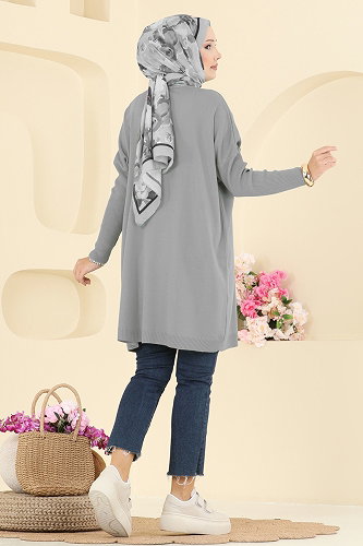 moda selvim بلوز رمادي 1047KLN570 - Thumbnail