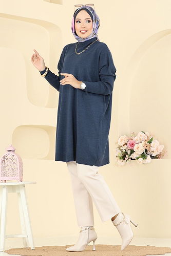 moda selvim Tunic 1047KLN570 Indigo - Thumbnail