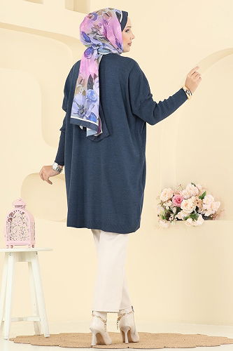 moda selvim Tunic 1047KLN570 Indigo - Thumbnail