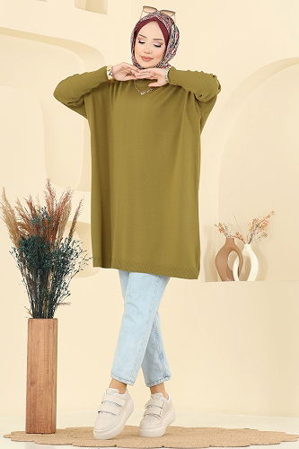 moda selvim Tunic 1047KLN570 Oil Green - Thumbnail