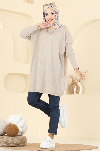 moda selvim Tunic 1047KLN570 Stone - Thumbnail