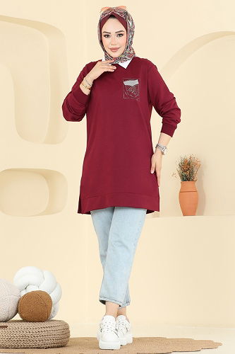 moda selvim Tunic 104OZN1046 Burgundy - Thumbnail