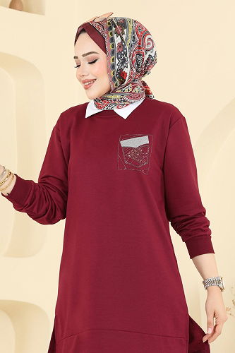 moda selvim Tunic 104OZN1046 Burgundy - Thumbnail