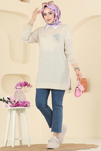 moda selvim Tunic 104OZN1046 Stone - Thumbnail