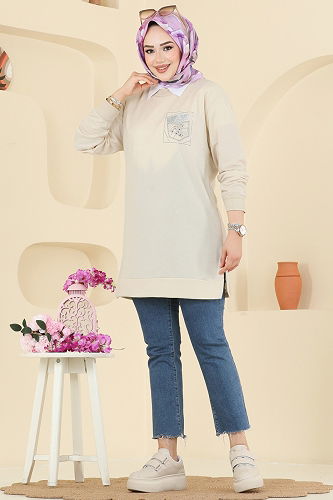 moda selvim Tunic 104OZN1046 Stone - Thumbnail