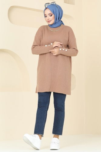 moda selvim Tunic 1052KLN570 Latte - Thumbnail