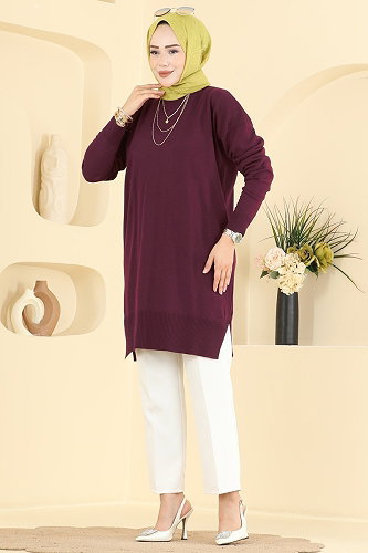 moda selvim بلوز خمري 1090KLN570 - Thumbnail