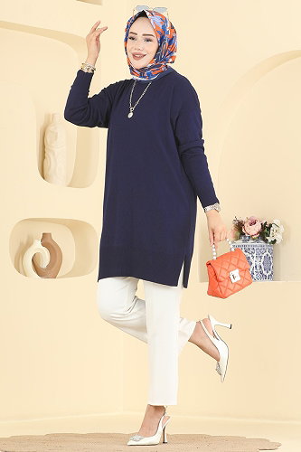 moda selvim بلوز كحلي 1090KLN570 - Thumbnail