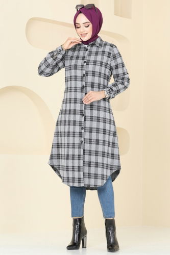 moda selvim Tunic 1096BRZ597 Gray - Thumbnail