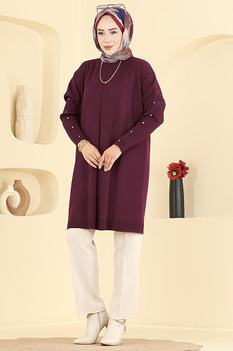 moda selvim Tunic 1097KLN570 Burgundy - Thumbnail
