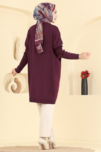 moda selvim Tunic 1097KLN570 Burgundy - Thumbnail