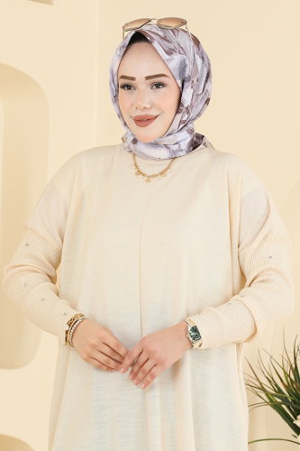 moda selvim بلوز بيج 1097KLN570 - Thumbnail