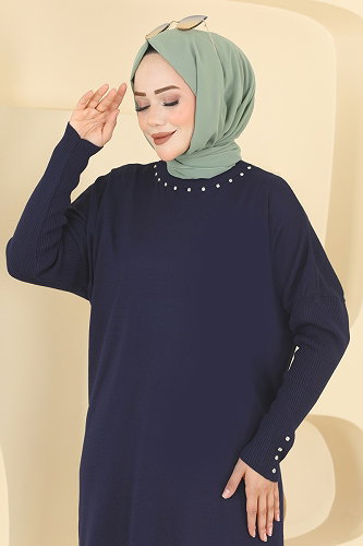 moda selvim بلوز كحلي 1100KLN570 - Thumbnail