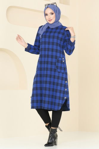 moda selvim Tunic 1102BRZ597 Saxe - Thumbnail