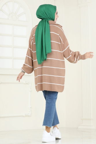 moda selvim Tunic 11037BRZ597 Latte - Thumbnail