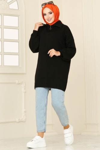 moda selvim Tunic 11043BRZ597 Black - Thumbnail