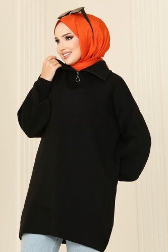 moda selvim Tunic 11043BRZ597 Black - Thumbnail