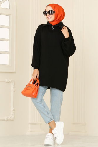 moda selvim Tunic 11043BRZ597 Black - Thumbnail