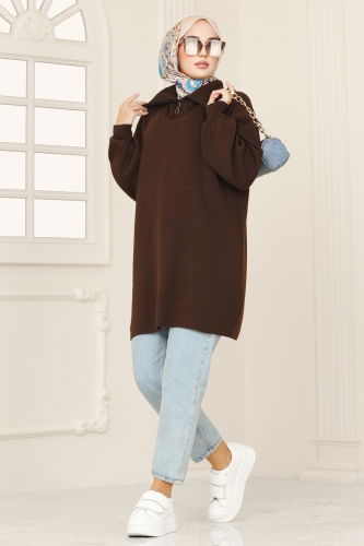 moda selvim Tunic 11043BRZ597 Brown - Thumbnail