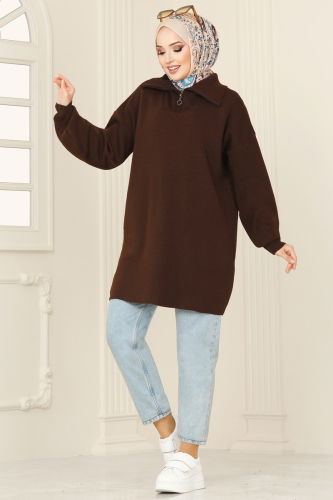 moda selvim Tunic 11043BRZ597 Brown - Thumbnail