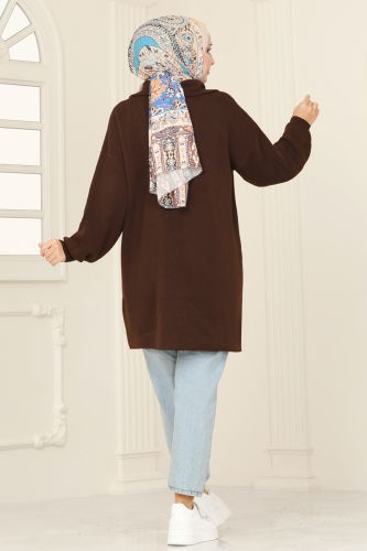 moda selvim Tunic 11043BRZ597 Brown - Thumbnail