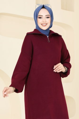 moda selvim Tunic 11043BRZ597 Burgundy - Thumbnail