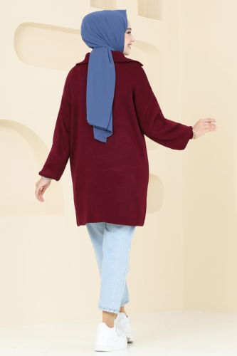 moda selvim Tunic 11043BRZ597 Burgundy - Thumbnail