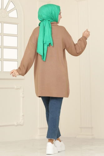 moda selvim Tunic 11043BRZ597 Latte - Thumbnail