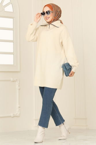 moda selvim Tunic 11043BRZ597 Stone - Thumbnail