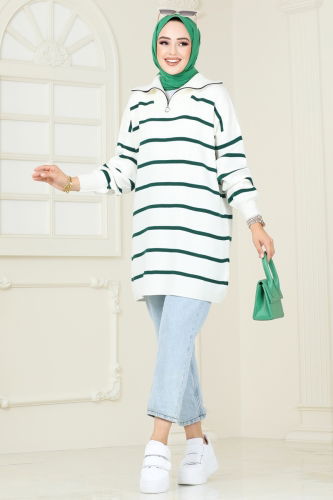 moda selvim Tunic 11044BRZ597 Emerald - Thumbnail