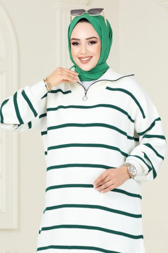 moda selvim Tunic 11044BRZ597 Emerald - Thumbnail