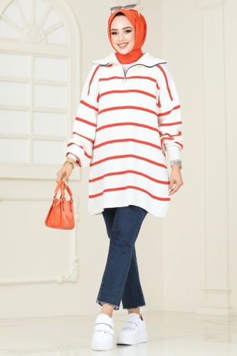 moda selvim Tunic 11044BRZ597 Oranj - Thumbnail