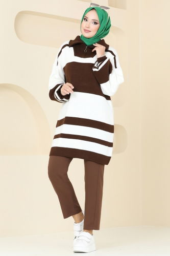 moda selvim Tunic 11046BRZ597 Brown - Thumbnail