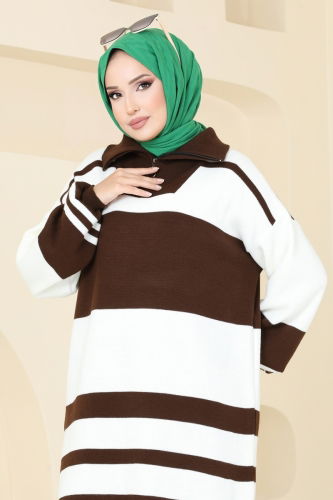 moda selvim Tunic 11046BRZ597 Brown - Thumbnail