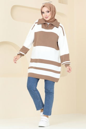 moda selvim Tunic 11046BRZ597 Latte - Thumbnail