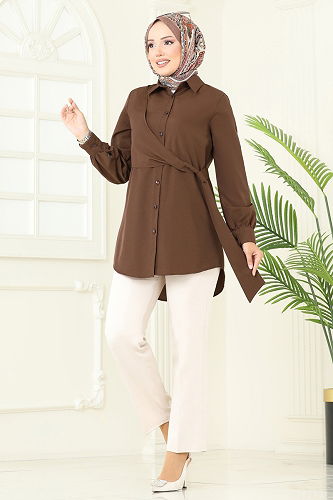 moda selvim بلوز بني 126ASN888 - Thumbnail