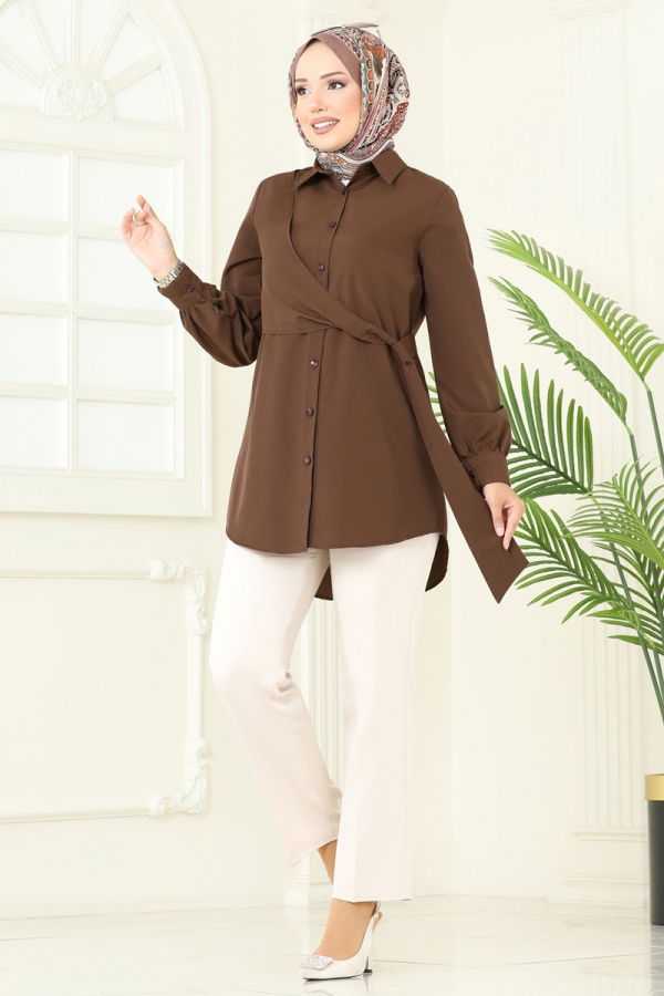 Modaselvim خصم صافٍ20%+20% في سلة التسوق بلوز بني 126ASN888