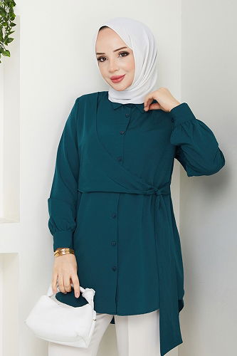 moda selvim بلوز بترولي 126ASN888 - Thumbnail