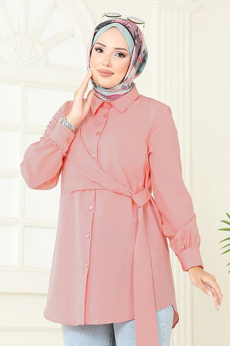 moda selvim بلوز تفاحي فاتح 126ASN888 - Thumbnail